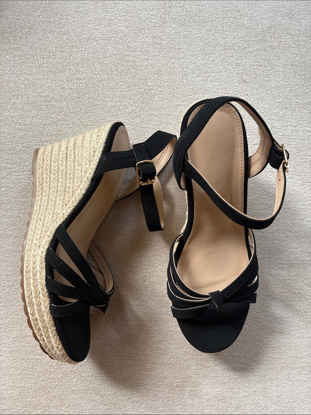 Women’s Black Espadrille Wedge Sandals with Ankle Strap